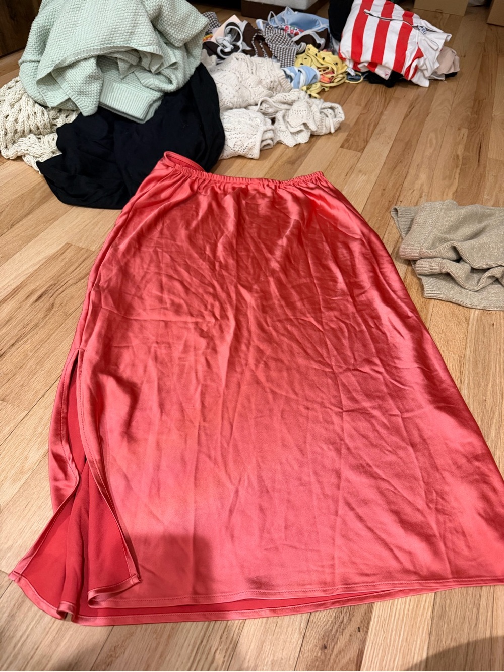 Old Navy Coral Satin Maxi Skirt with Side Slit